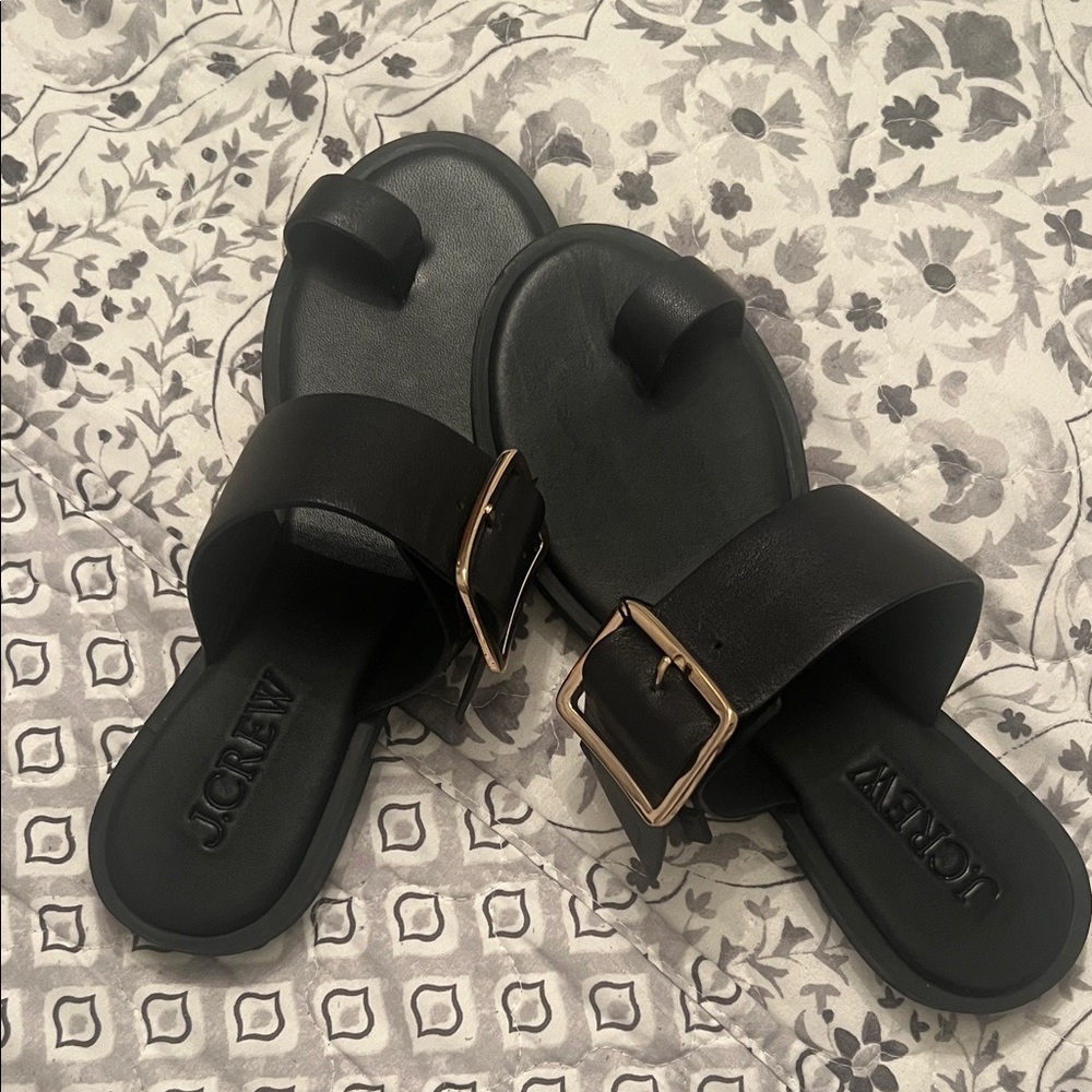 J. Crew Black Slides with Gold Buckle